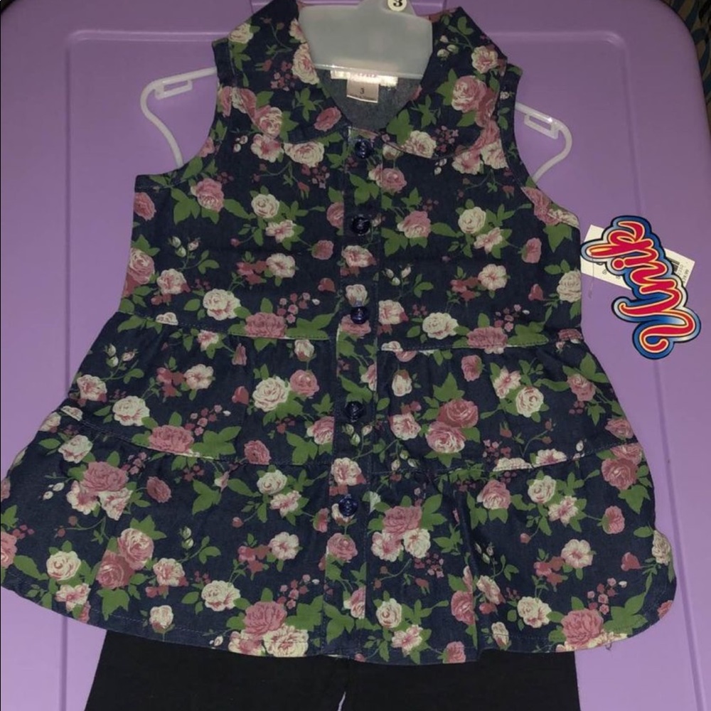 Girl denim floral 2 piece set